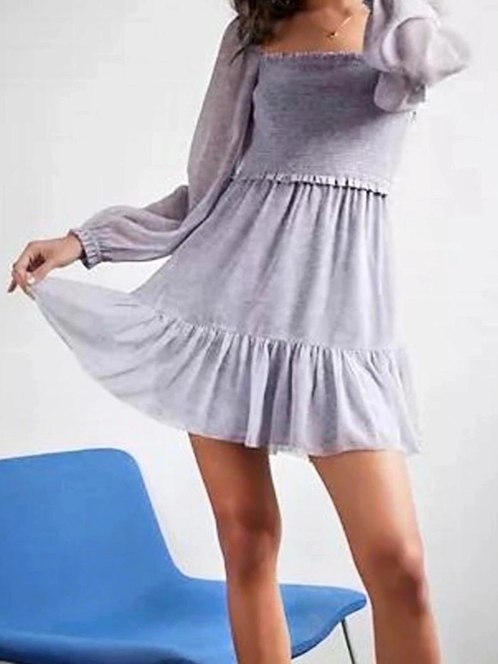 Aritzia Wilfred Tempest Mini Dress – Lavender Chiffon Smocked Long Sleeve XXS